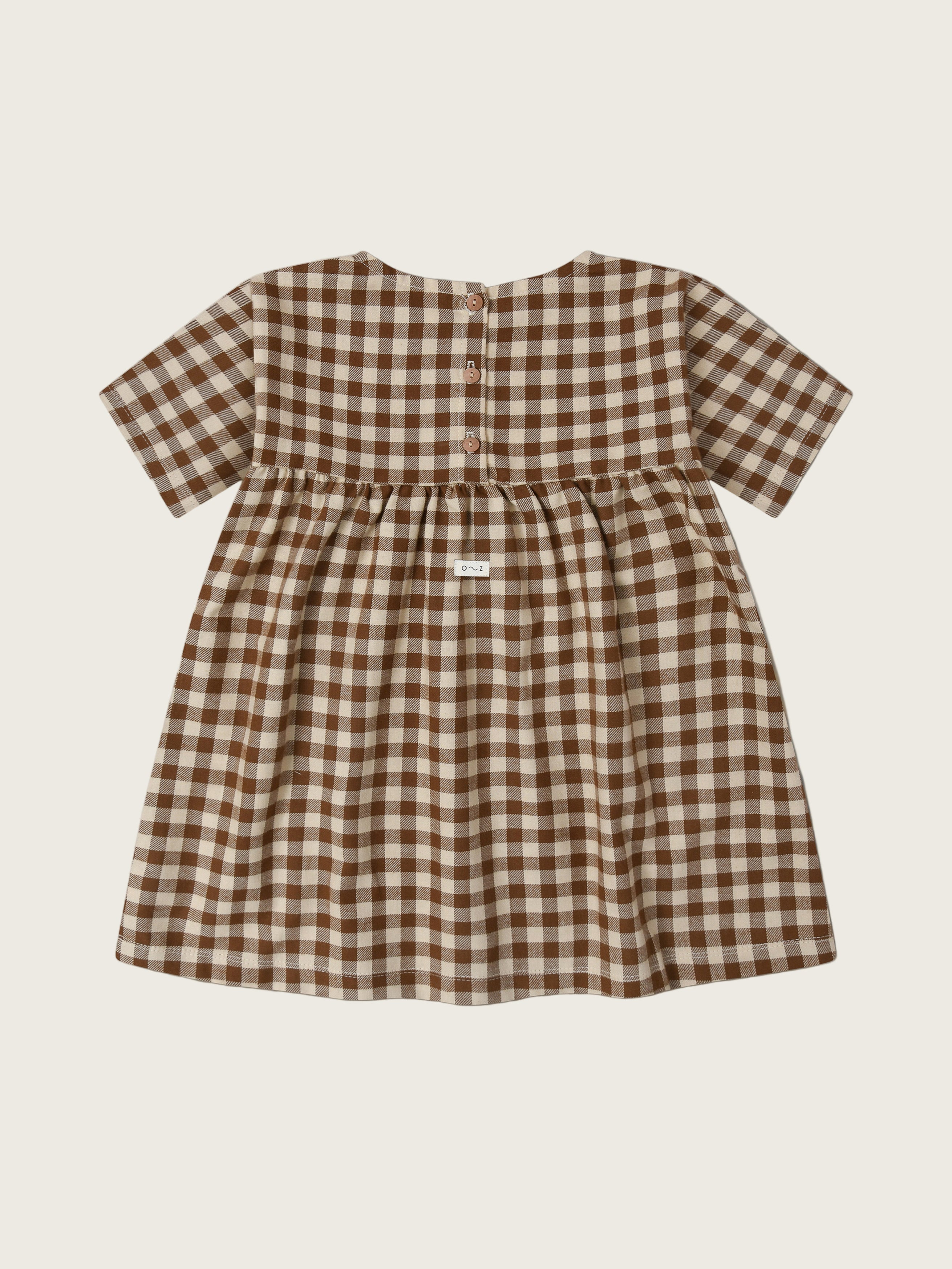 Chestnut Gingham Gather Dress | Organic Zoo