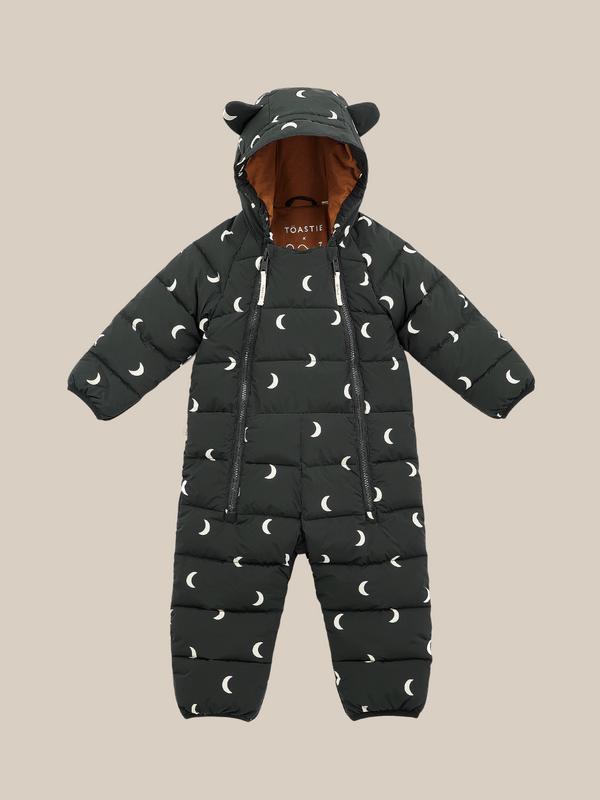 Baby Infant Hooded Snowsuit Black With Moons