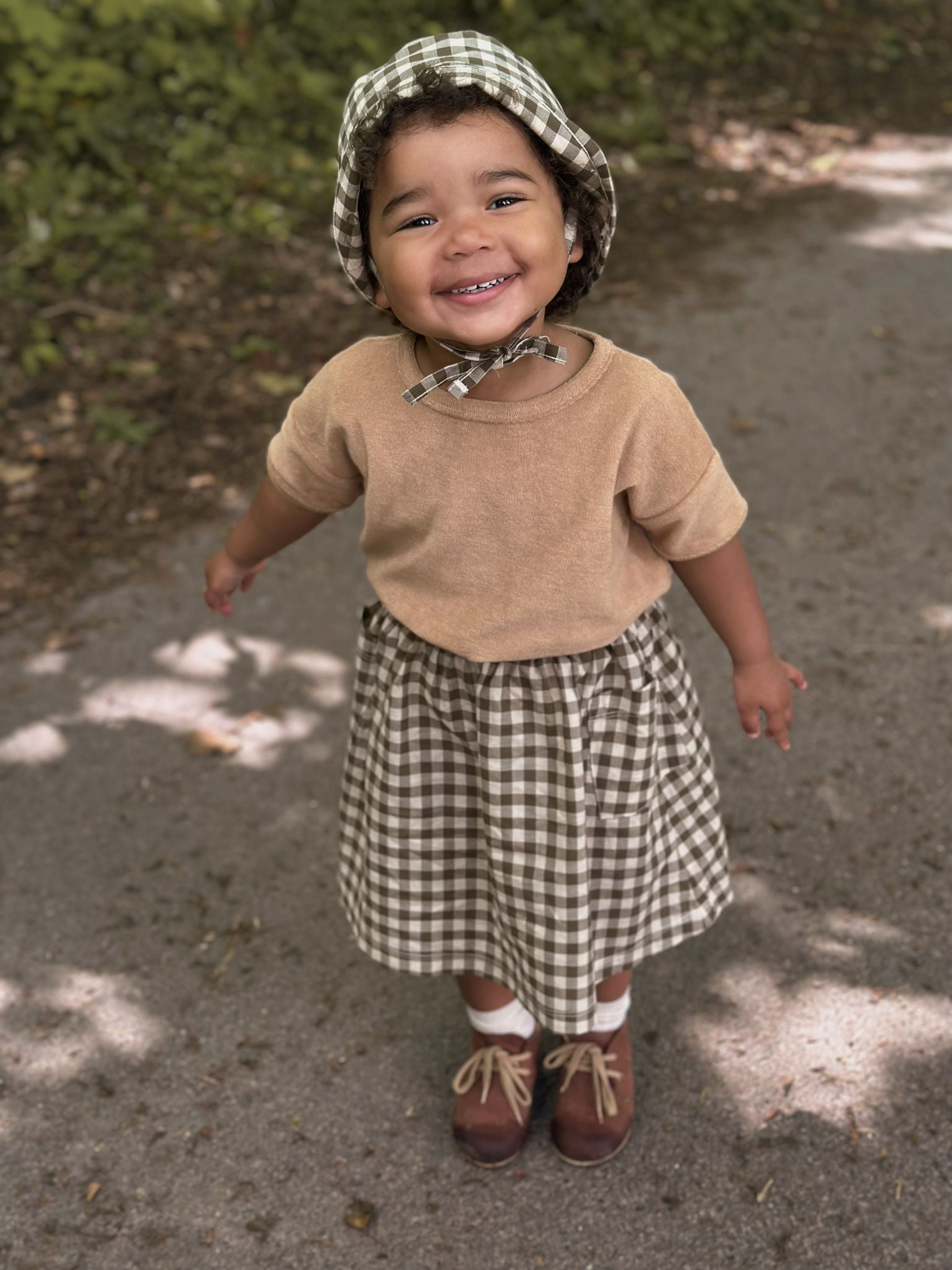 organiczoo oz olive gingham ブルマ チュニック Olive Gingham Bella Dress | Organic Zoo