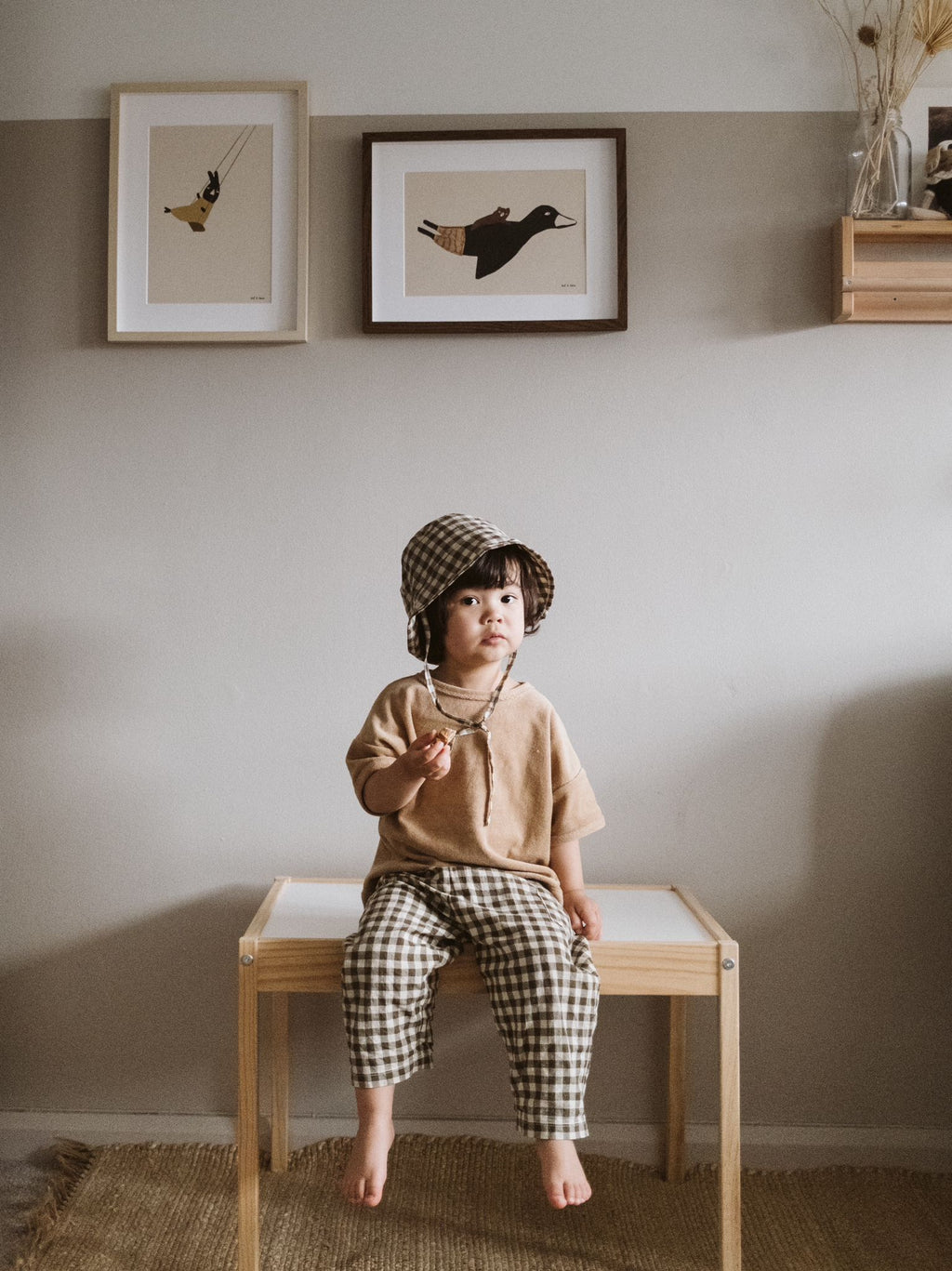 Olive Gingham Fisherman Pants with pockets | Organic Zoo