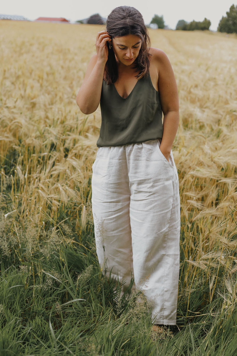 Women's Ceramic White Linen Pants 