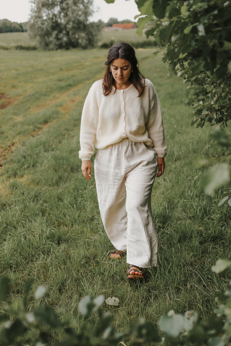 Women's Ceramic White Linen Pants