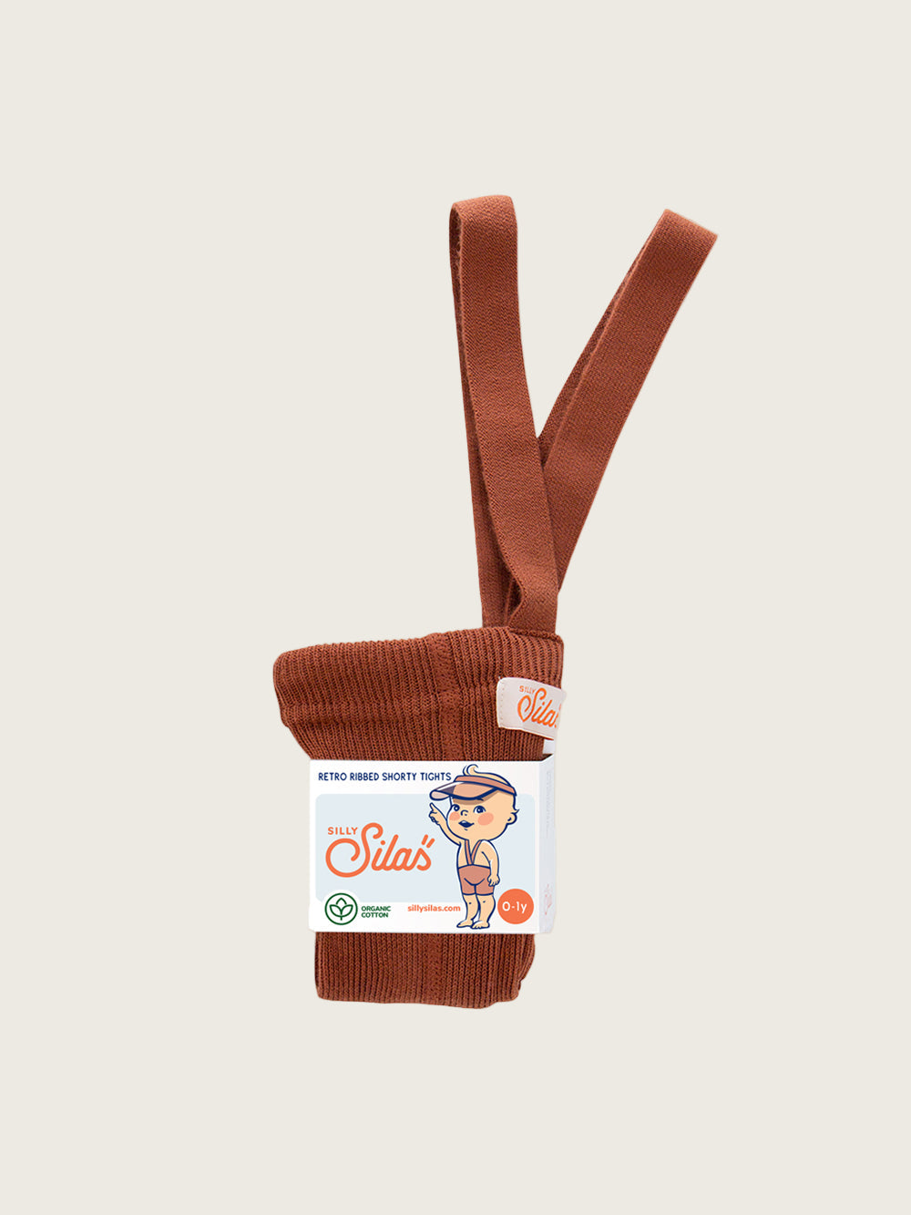 Silly Silas baby and toddler cinnamon organic ribbed cotton shorty tights with braces