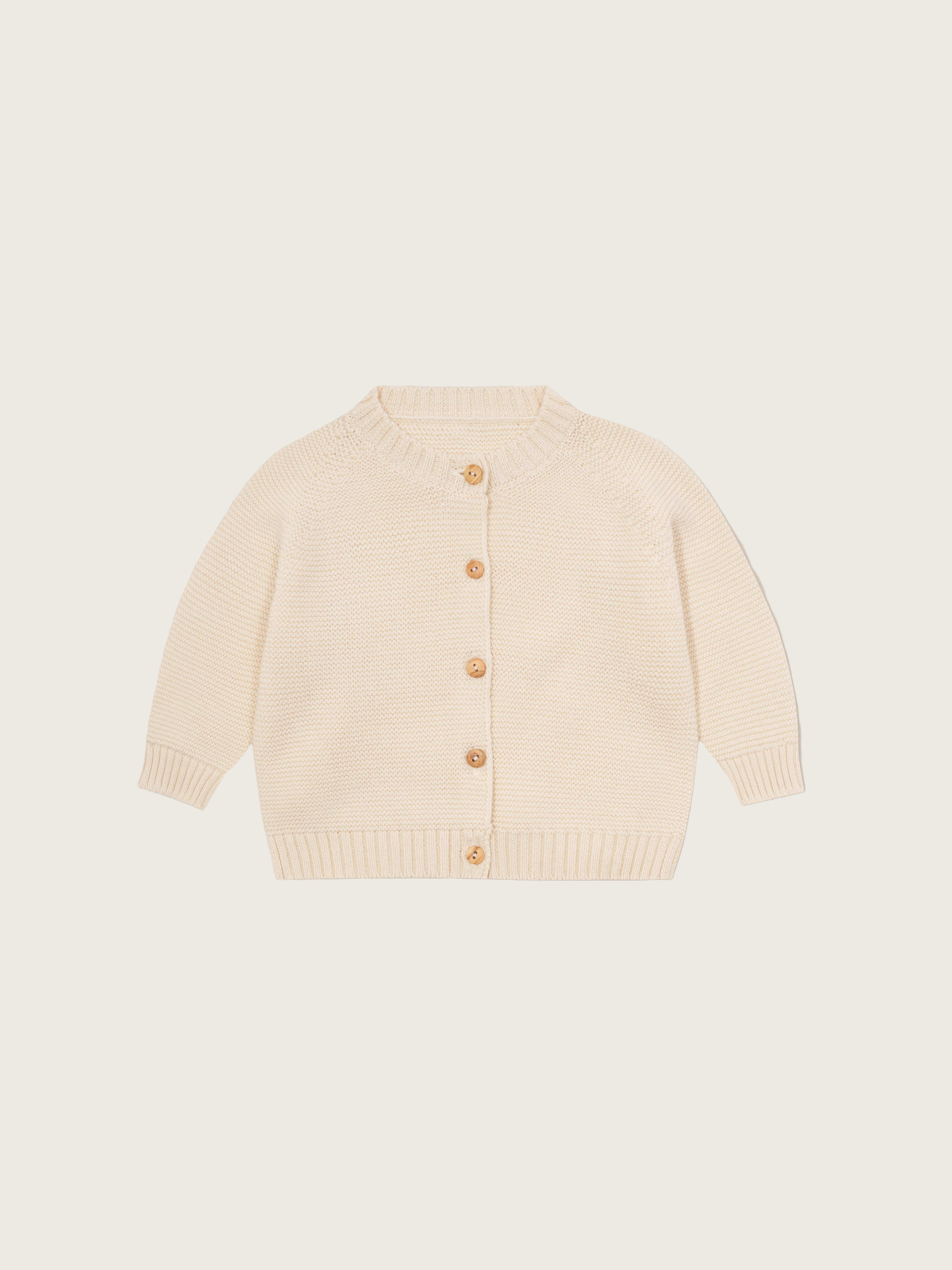 baby and toddler button down undyed cotton knitted cardigan in cream
