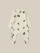 baby christmas holly & candy cane footed sleepsuit in cream with through front poppers