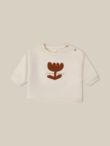 baby undyed cotton sweatshirt in cream with plant print LIFE IS BETTER WITH PLANTS text & buttons on left shoulder