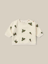 baby cream brushed french cotton christmas sweatshirt with holly & candy cane prints