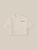 baby cream undyed cotton sweatshirt with O ~ Z embroidered in green with buttons on shoulder