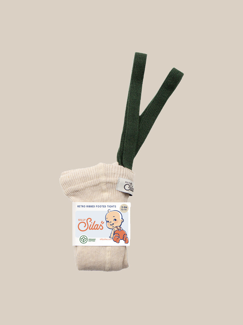 baby organic oat cream tights footed with green braces