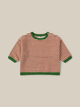 baby christmas red stripes brushed cotton sweatshirt with green trims & buttons on shoulder