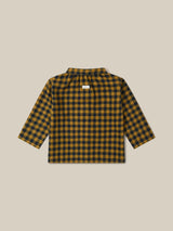 baby & toddler checkered navy & yellow gingham boxy button down flannel shirt with round collar