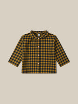 baby & toddler checkered navy & yellow gingham boxy button down flannel shirt with round collar