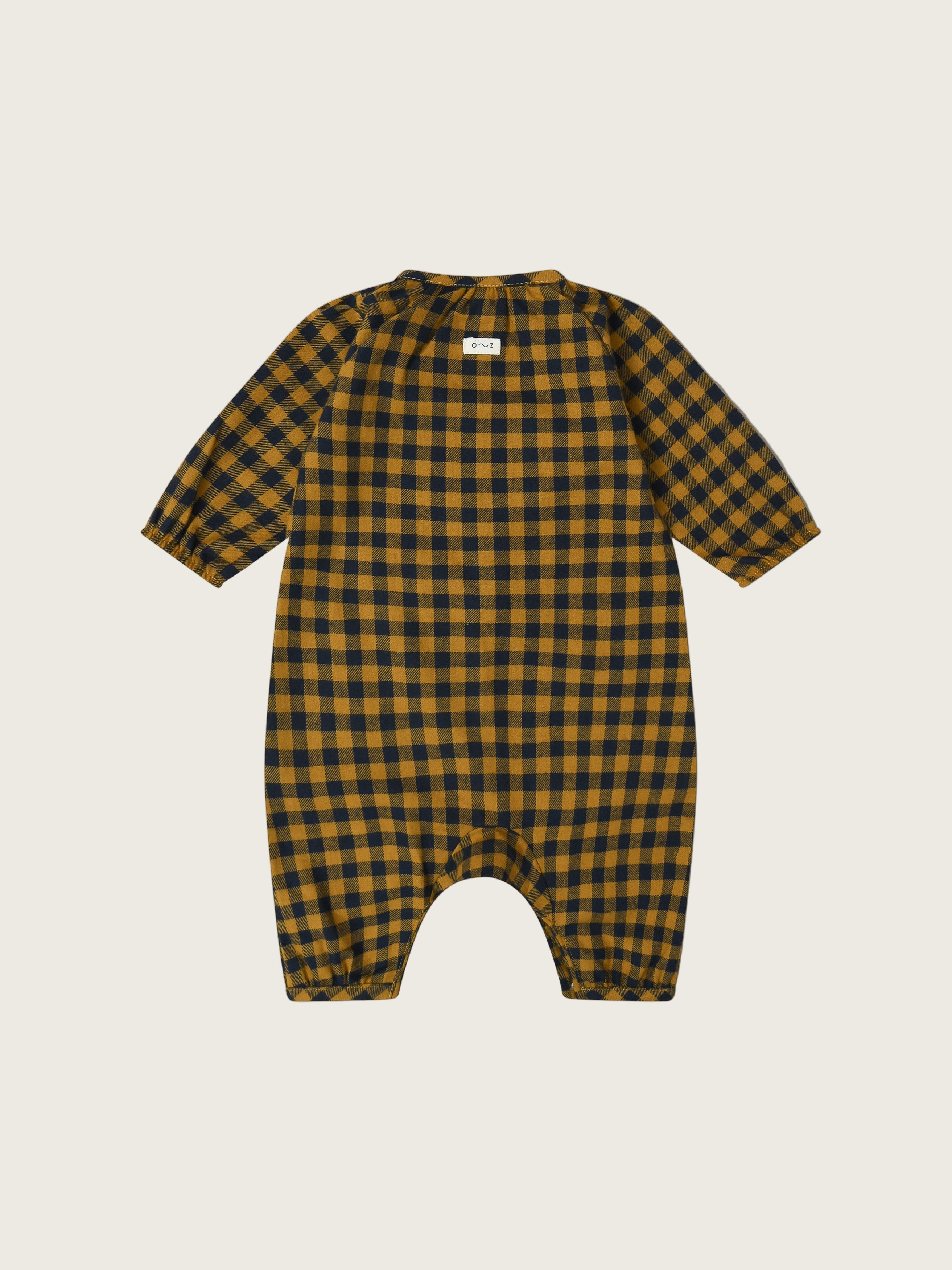 baby & toddler checkered navy & yellow gingham flannel onesie with front & crotch poppers