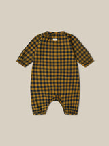 baby & toddler checkered navy & yellow gingham flannel onesie with front & crotch poppers