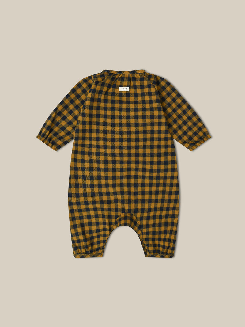 baby & toddler checkered navy & yellow gingham flannel onesie with front & crotch poppers