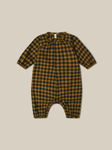 baby & toddler checkered navy & yellow gingham flannel onesie with front & crotch poppers