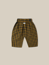 baby and toddler checkered gingham wide leg flannel pants in navy and yellow