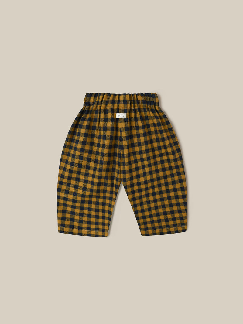 baby and toddler checkered gingham wide leg flannel pants in navy and yellow