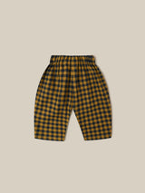 baby and toddler checkered gingham wide leg flannel pants in navy and yellow