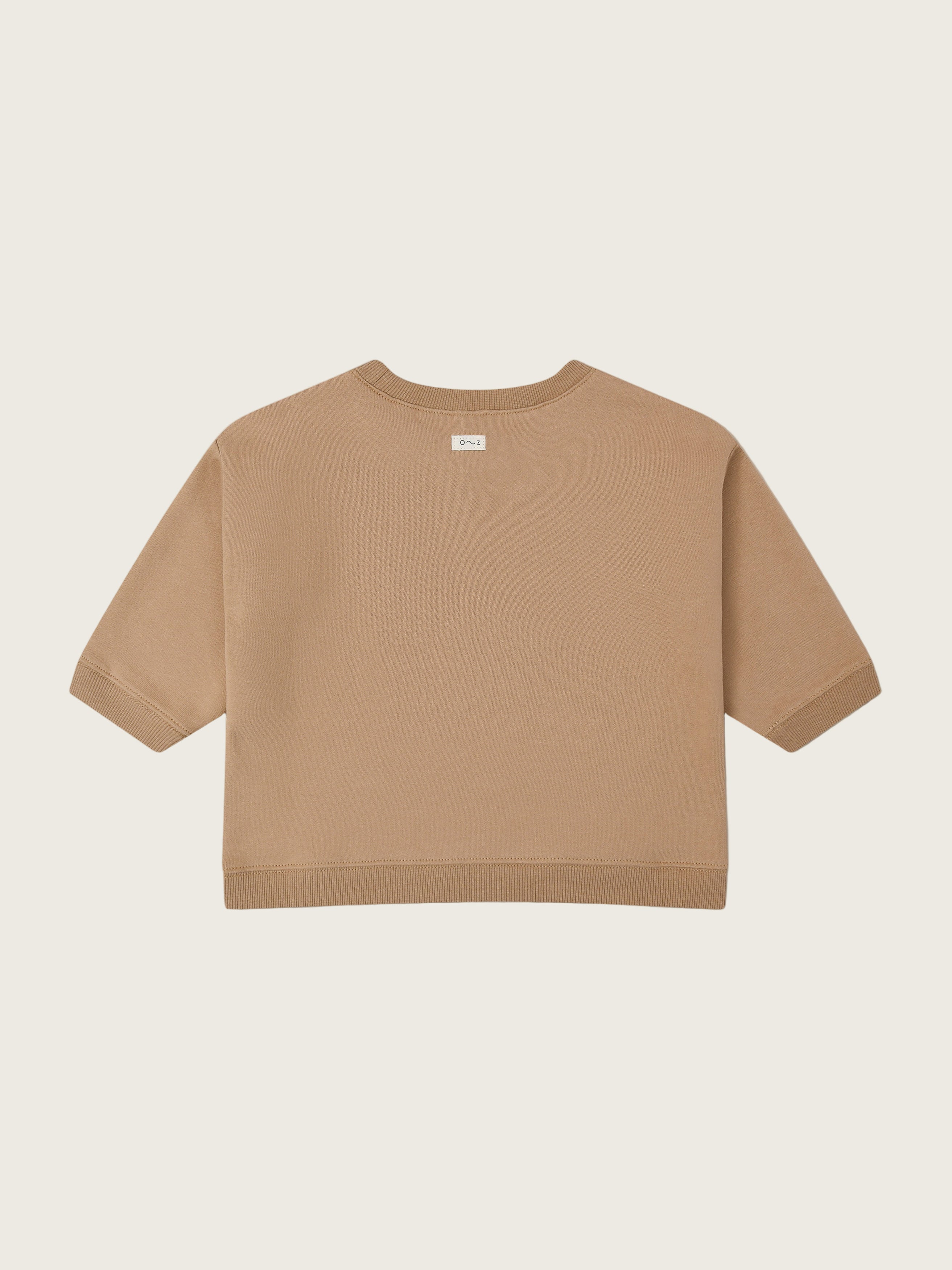 baby & toddler terry cotton sweatshirt in brown with pear FRESHLY PICKED LOCALLY GROWN text