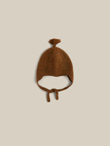 baby and toddler wool hat in brown with tassel and chin tie