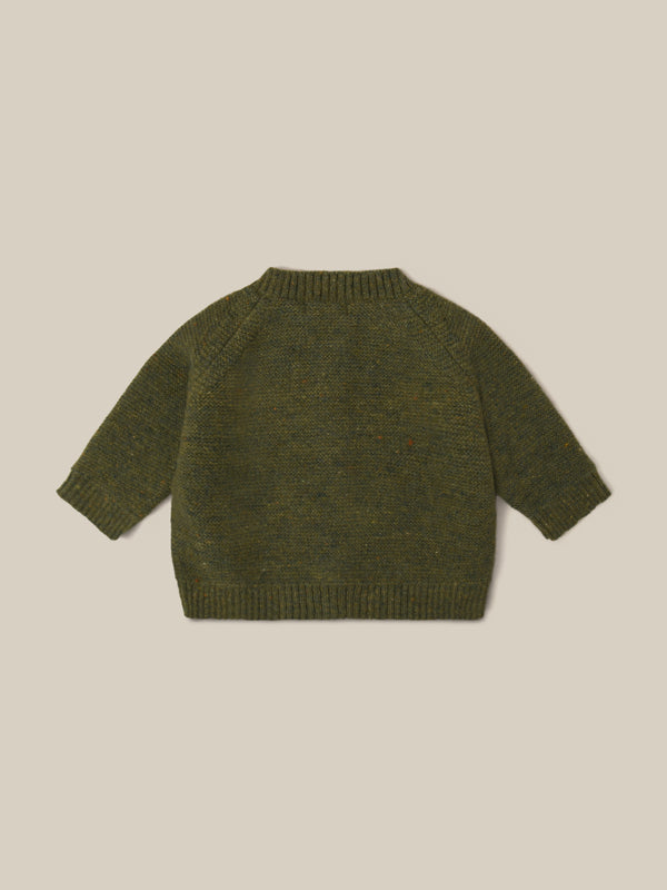 baby and toddler button down wool cardigan in dark green 