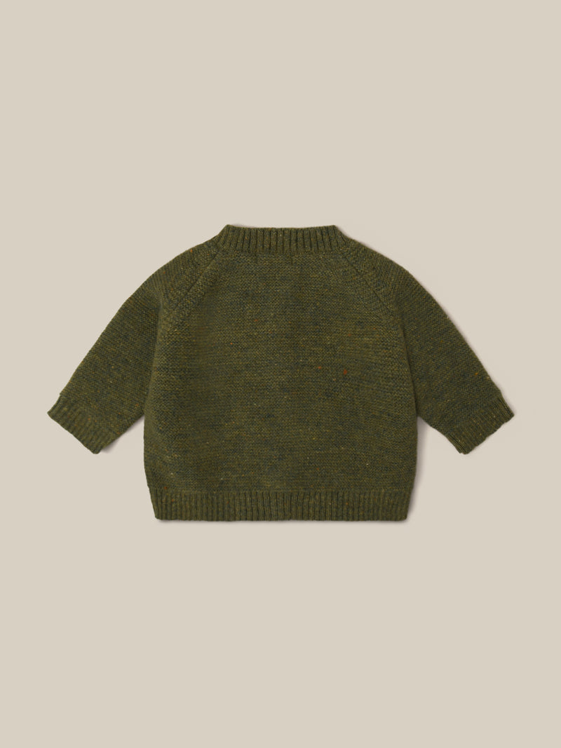 baby and toddler button down wool cardigan in dark green 