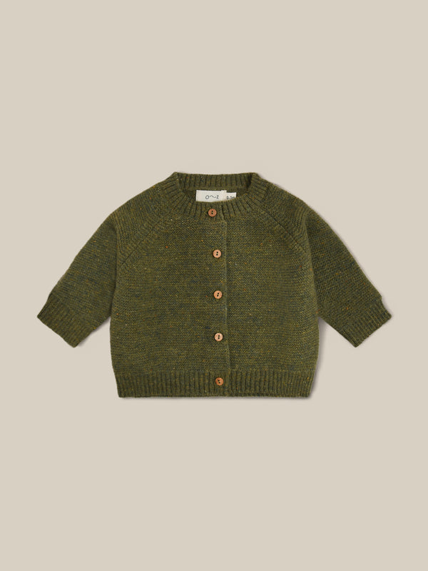 baby and toddler button down wool cardigan in dark green 