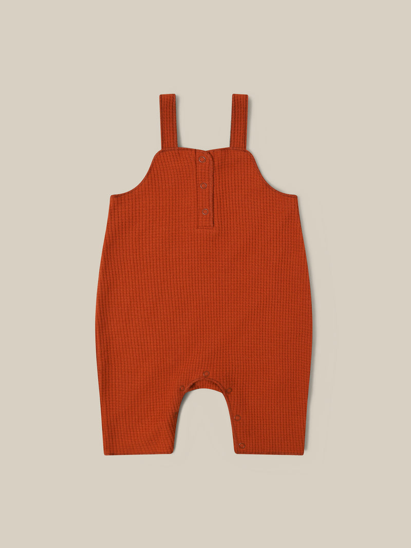 baby and toddler cotton waffle salopette in red with front poppers