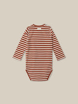 baby and toddler ribbed cotton wrap bodysuit in red and white stripes with front and crotch poppers