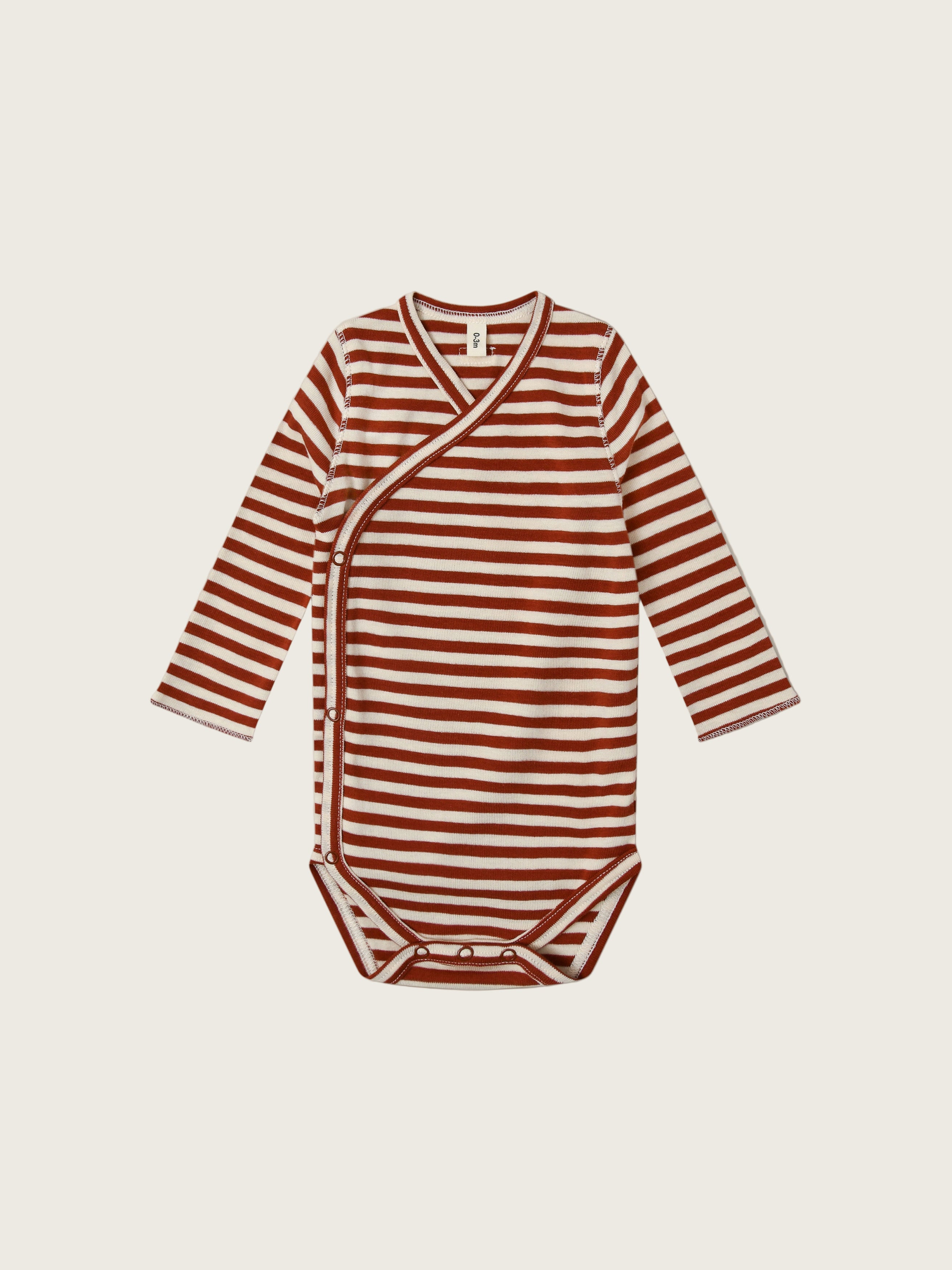 baby and toddler ribbed cotton wrap bodysuit in red and white stripes with front and crotch poppers