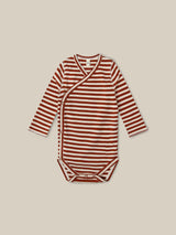 baby and toddler ribbed cotton wrap bodysuit in red and white stripes with front and crotch poppers