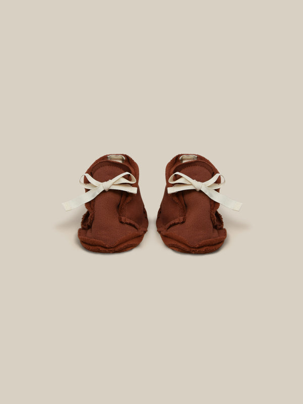 baby and toddler terry cotton booties in red with white bow