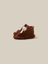 baby and toddler terry cotton booties in red with white bow