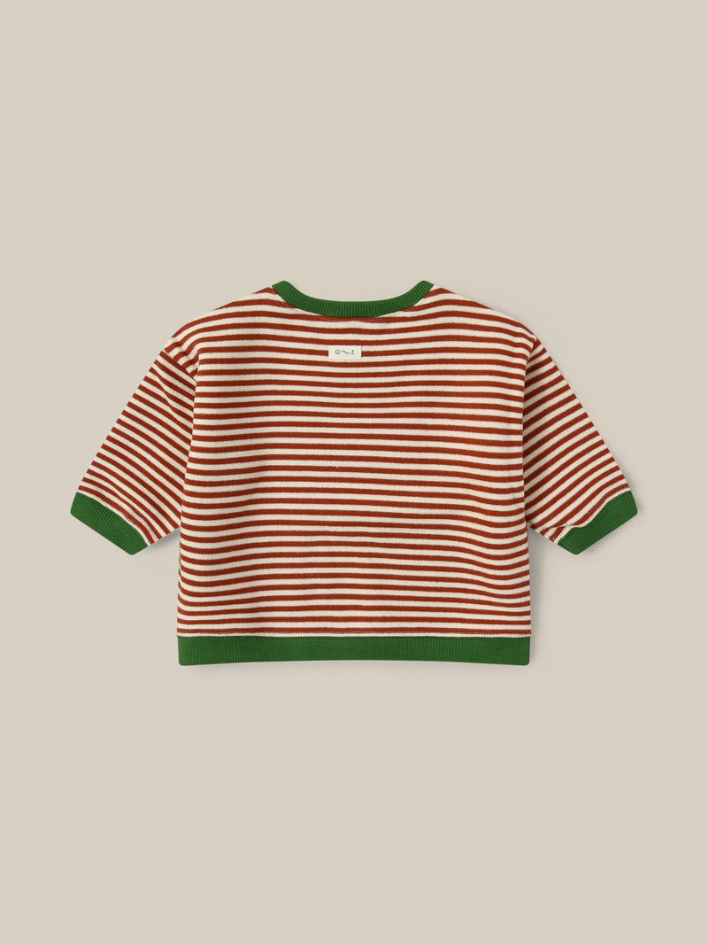 baby & toddler christmas red stripes brushed cotton sweatshirt with green trims 