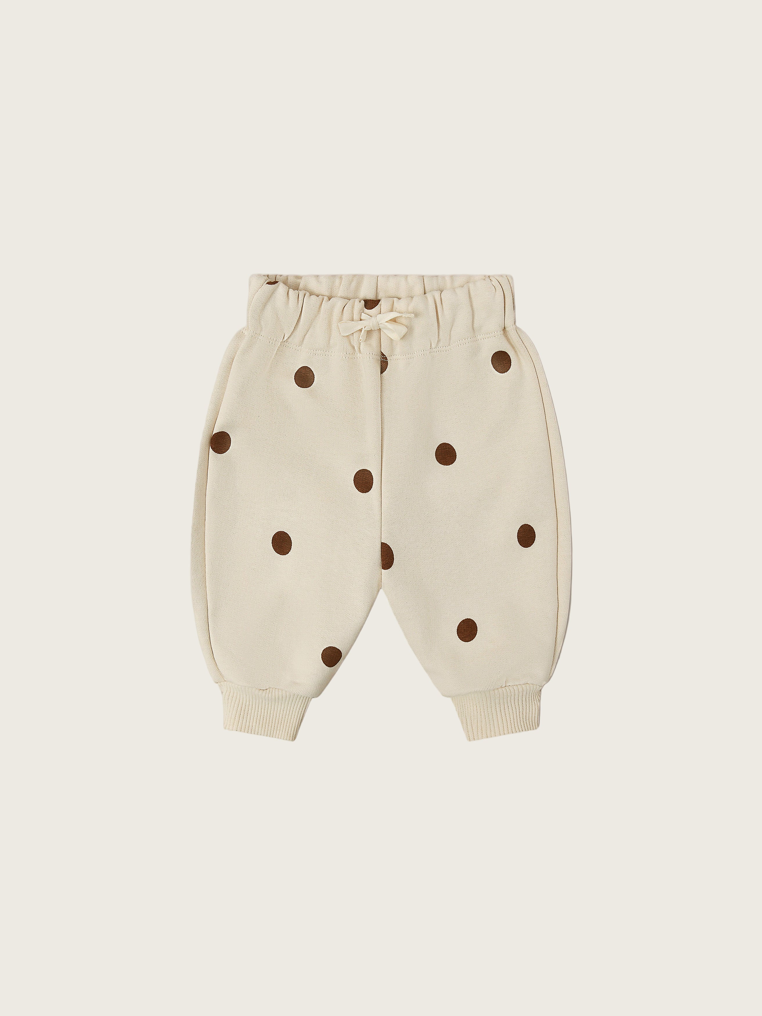 baby and toddler undyed cotton drawstring sweatpants in cream with brown dots