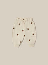 baby and toddler undyed cotton drawstring sweatpants in cream with brown dots