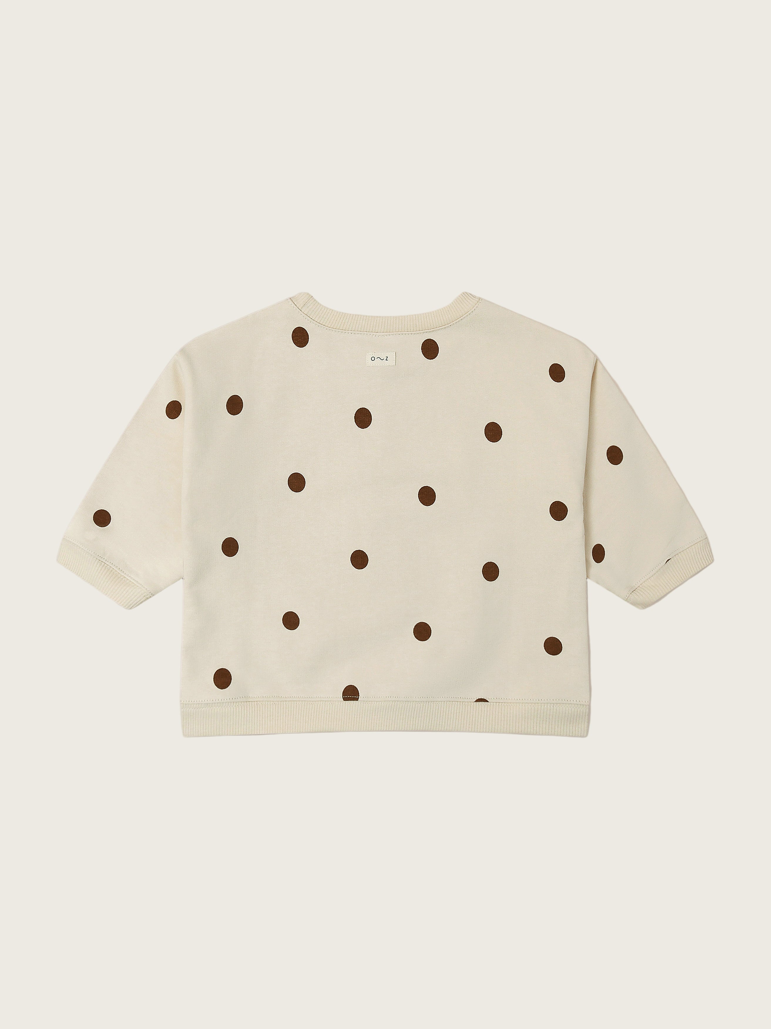 baby and toddler undyed cotton sweatshirt in cream with brown dots