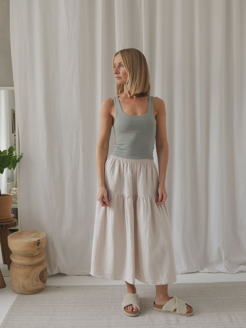 Women's Ceramic White Linen Skirt 