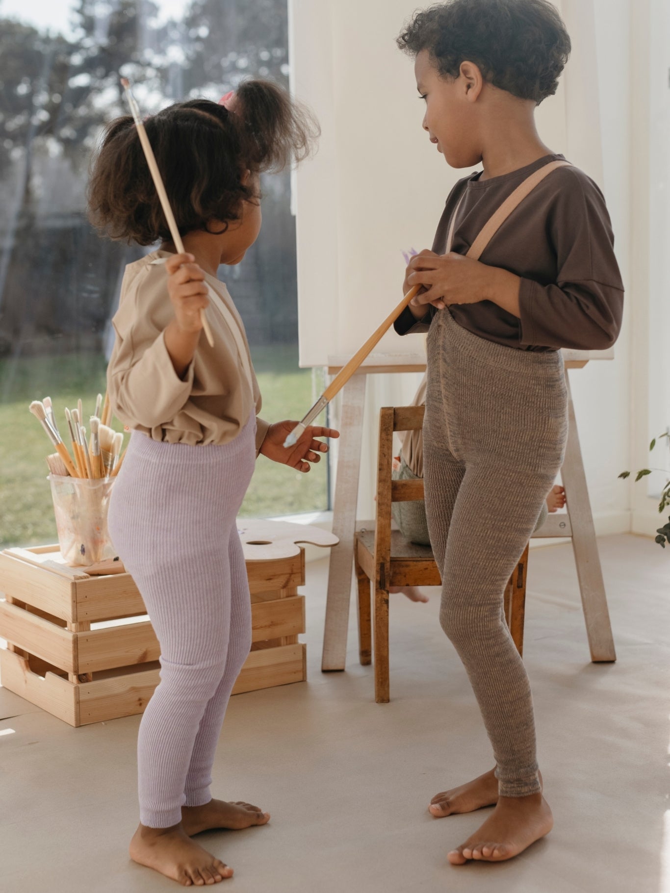 Creamy Lavender Footless Tights with braces