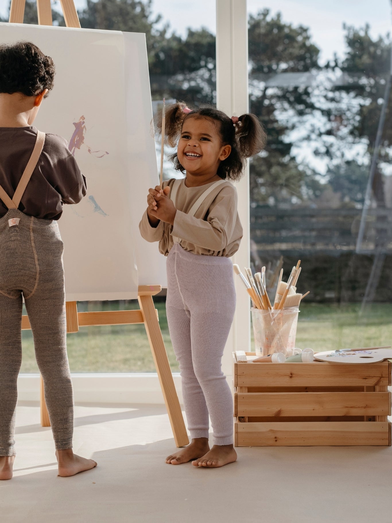 Creamy Lavender Footless Tights with braces