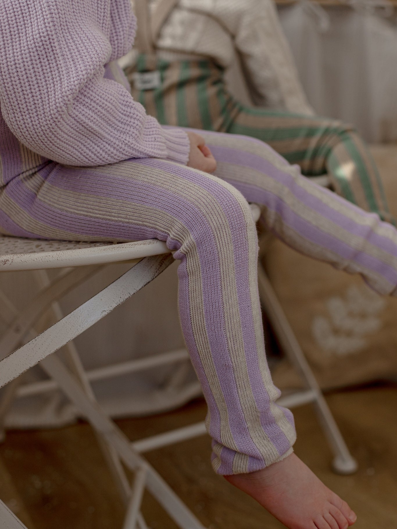 Lavender and Cream Striped Footless Tight