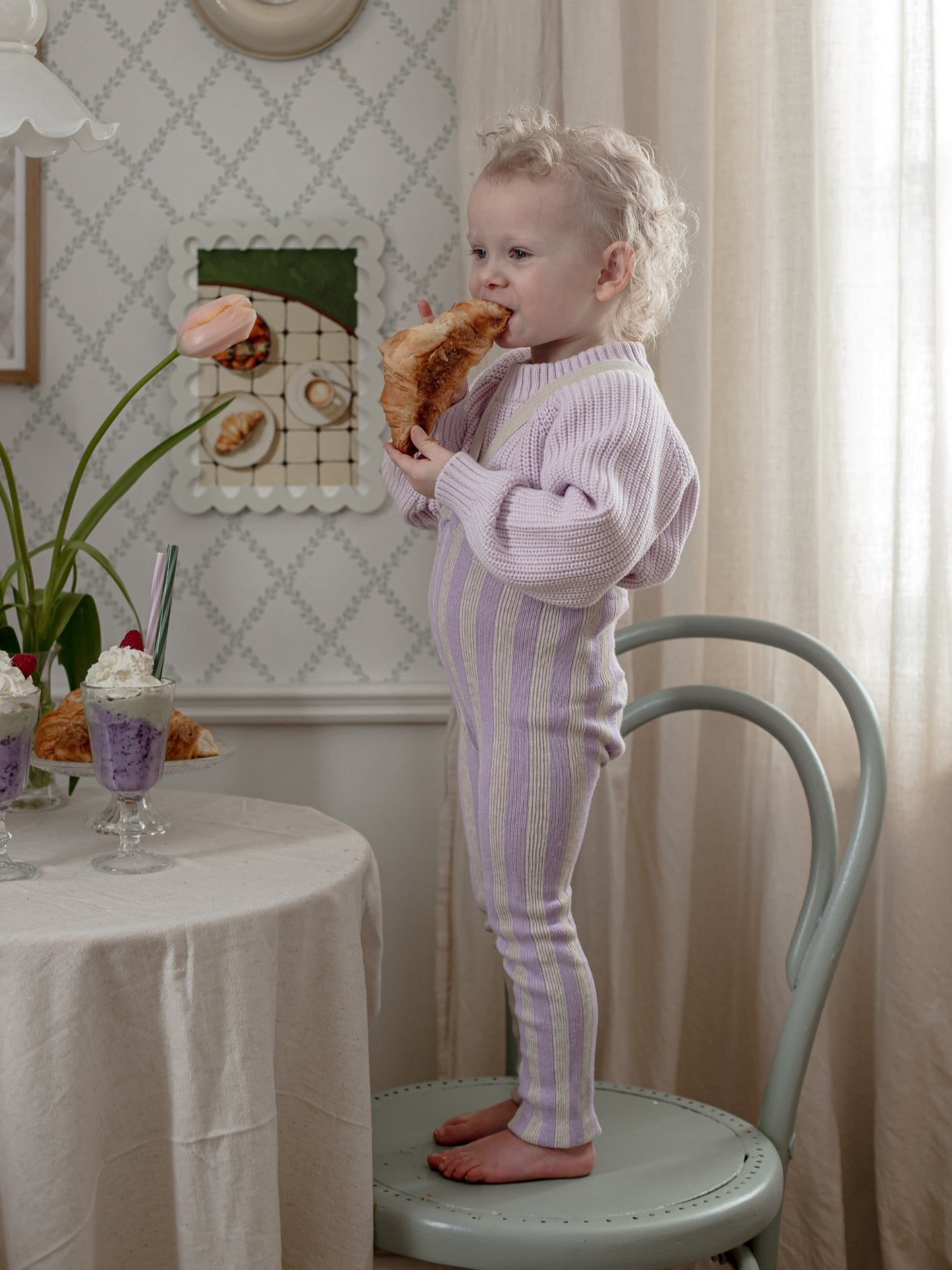 Lavender and Cream Striped Footless Tight