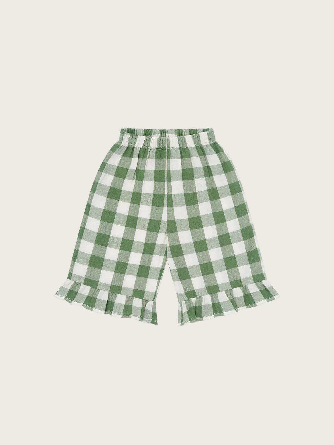 Green and white checkered pants on a white background