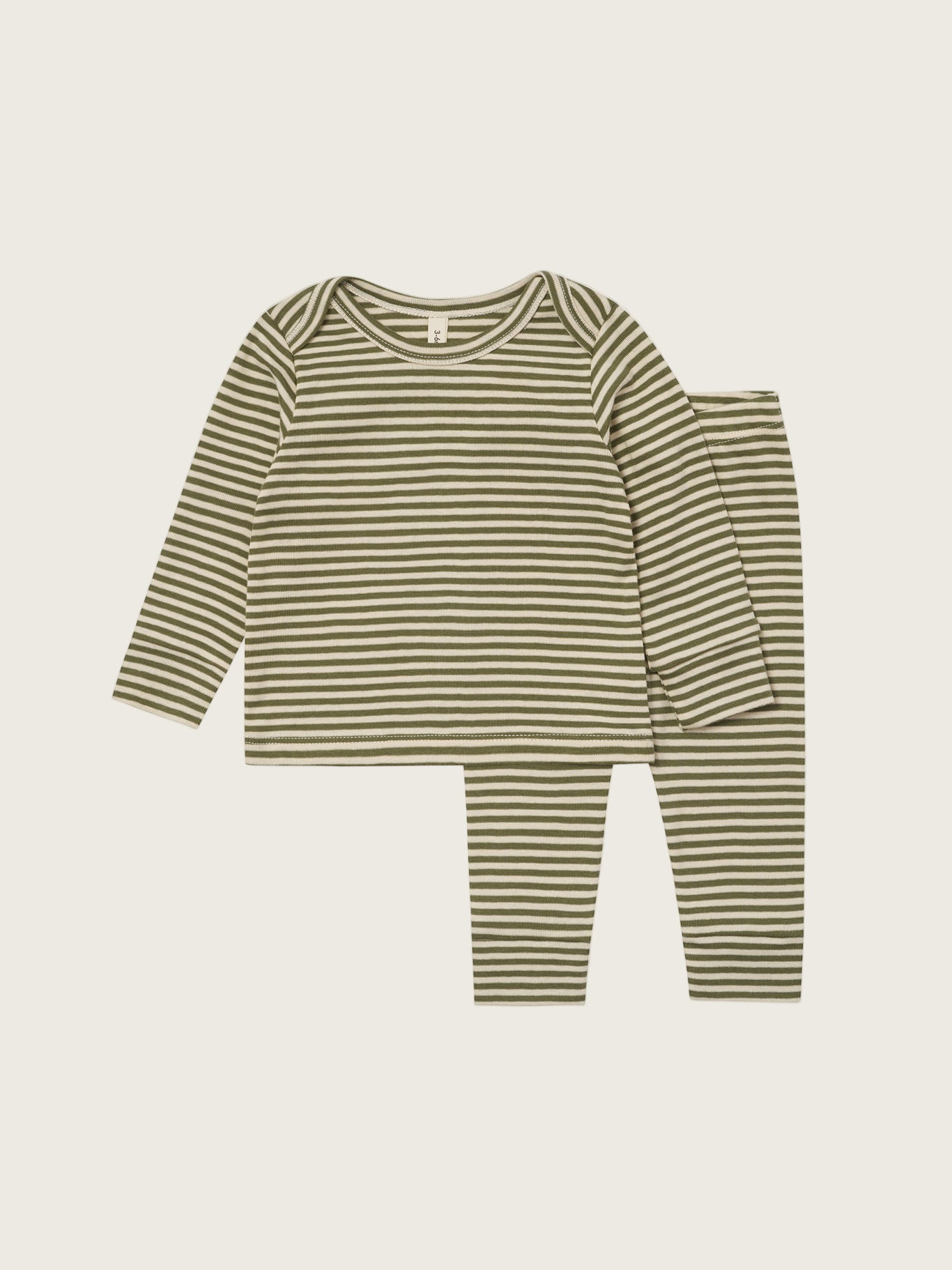 baby & toddler ribbed cotton base layer set in green & cream stripes with long-sleeved top & leggings
