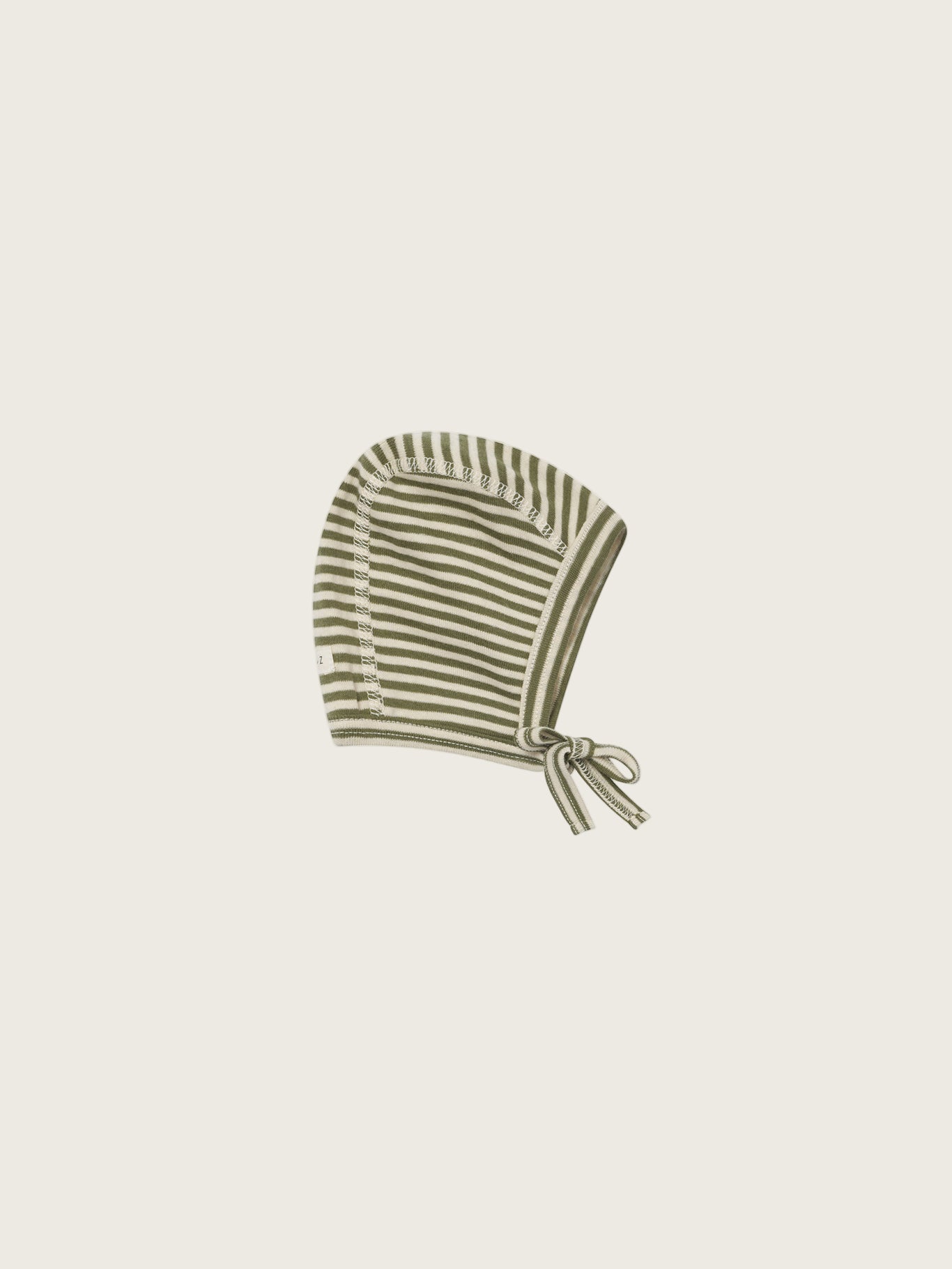 fern green and white stripes ribbed cotton bonnet with chin tie