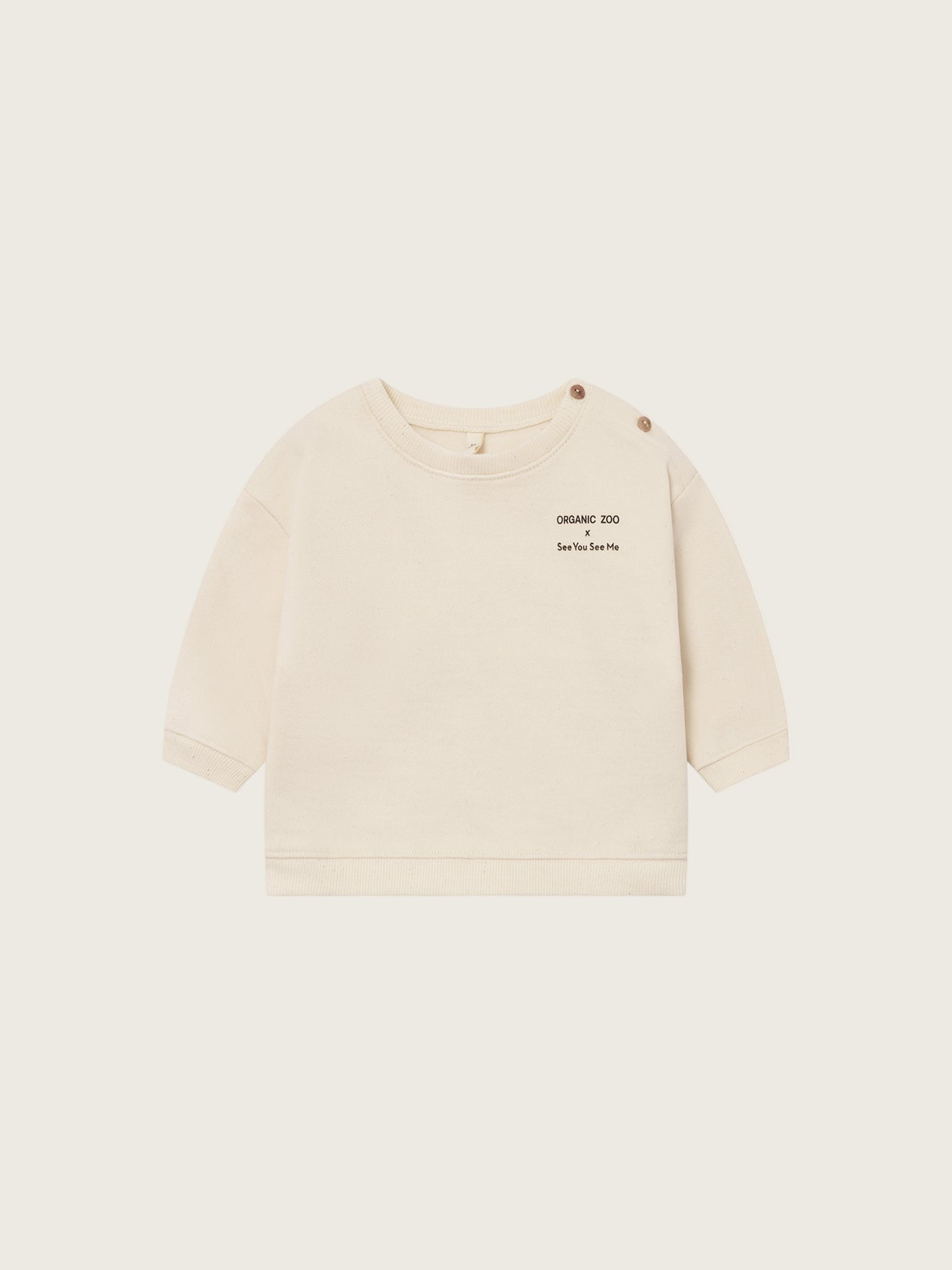 baby cream undyed cotton sweatshirt with shoulder buttons and ORGANIC ZOO x See You See Me logo