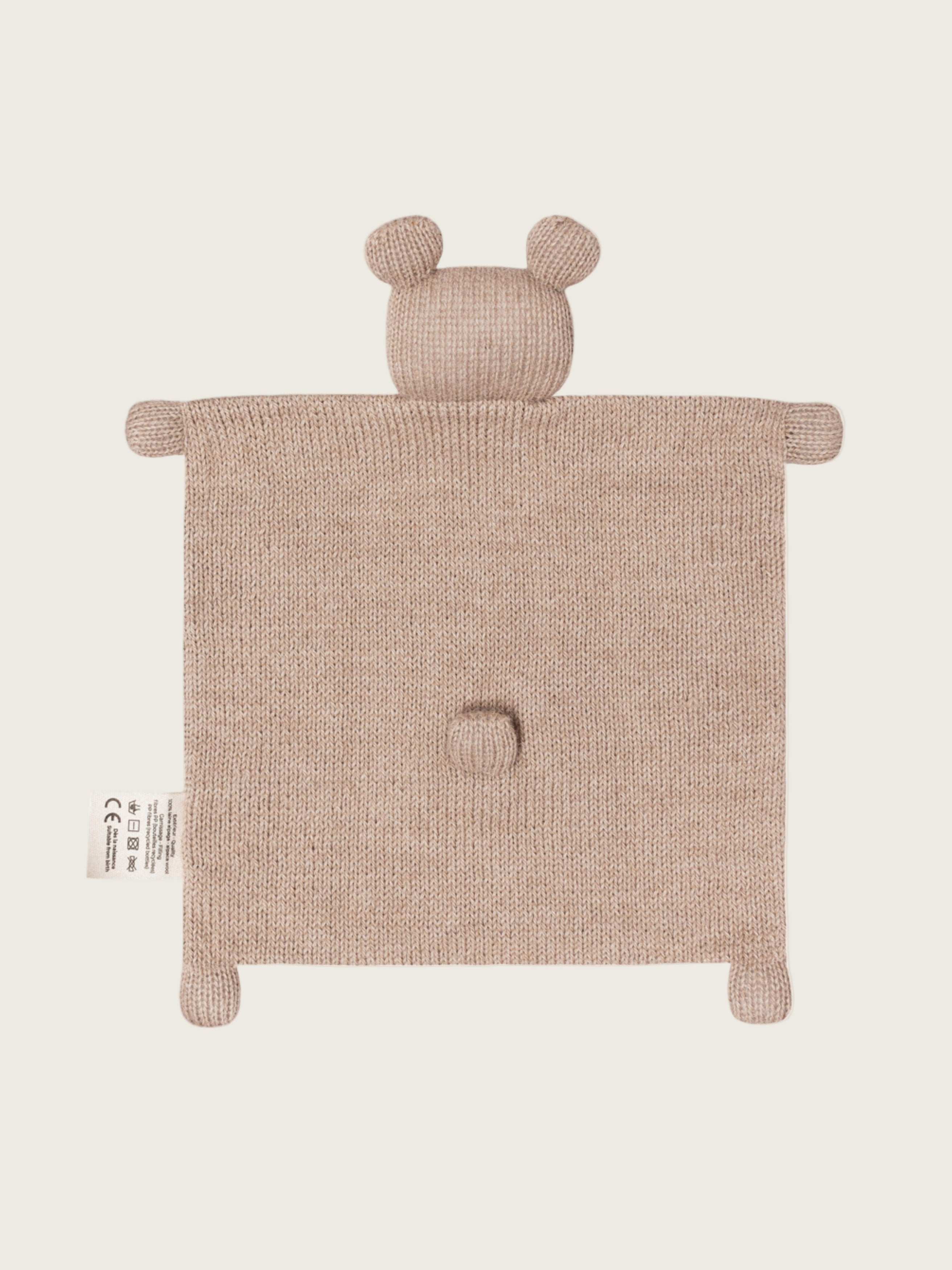 knitted wool teddy cuddle cloth in sand with soft square body and bear head detail