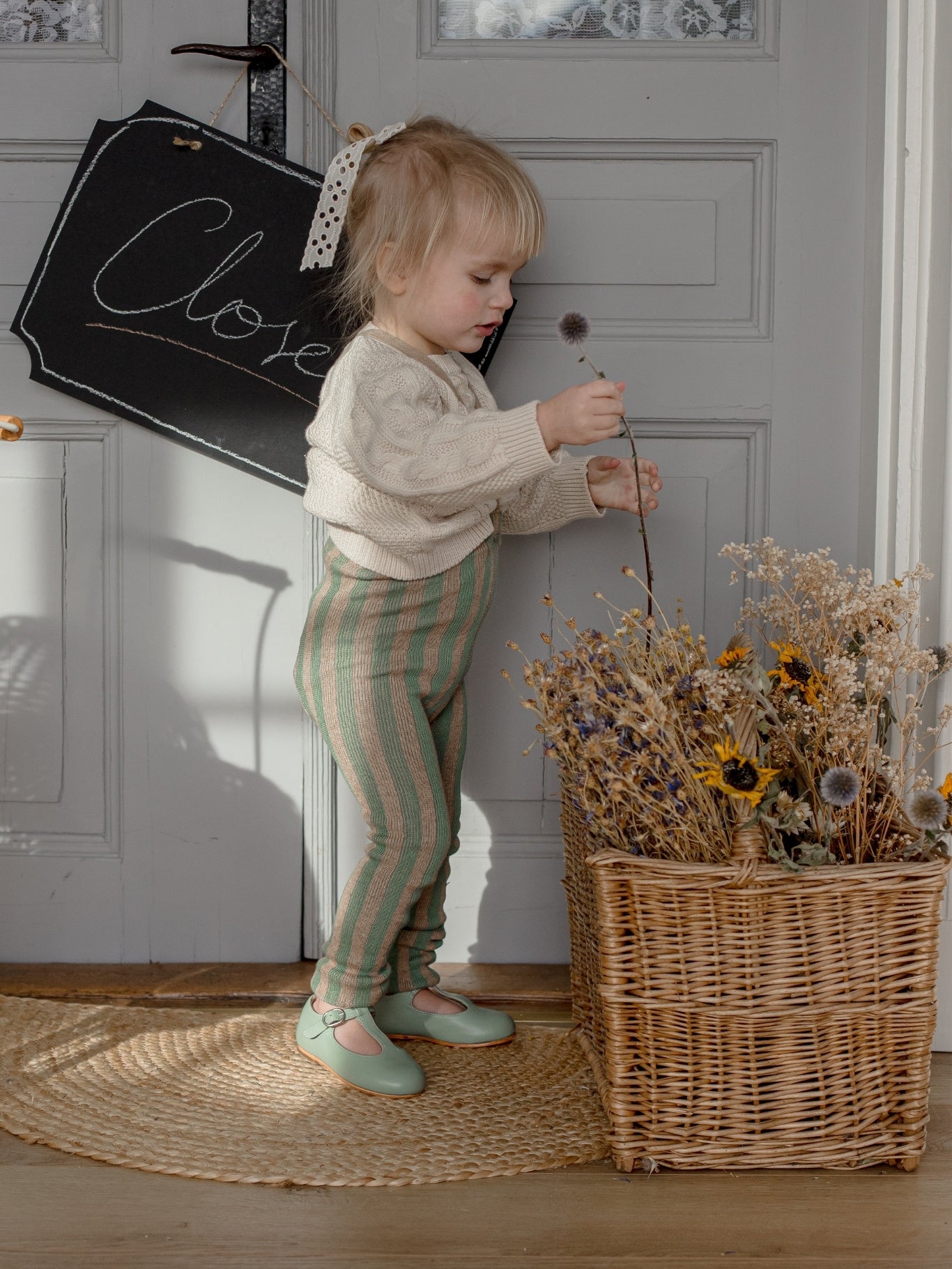 Matcha and Peanut Striped Footless Tights