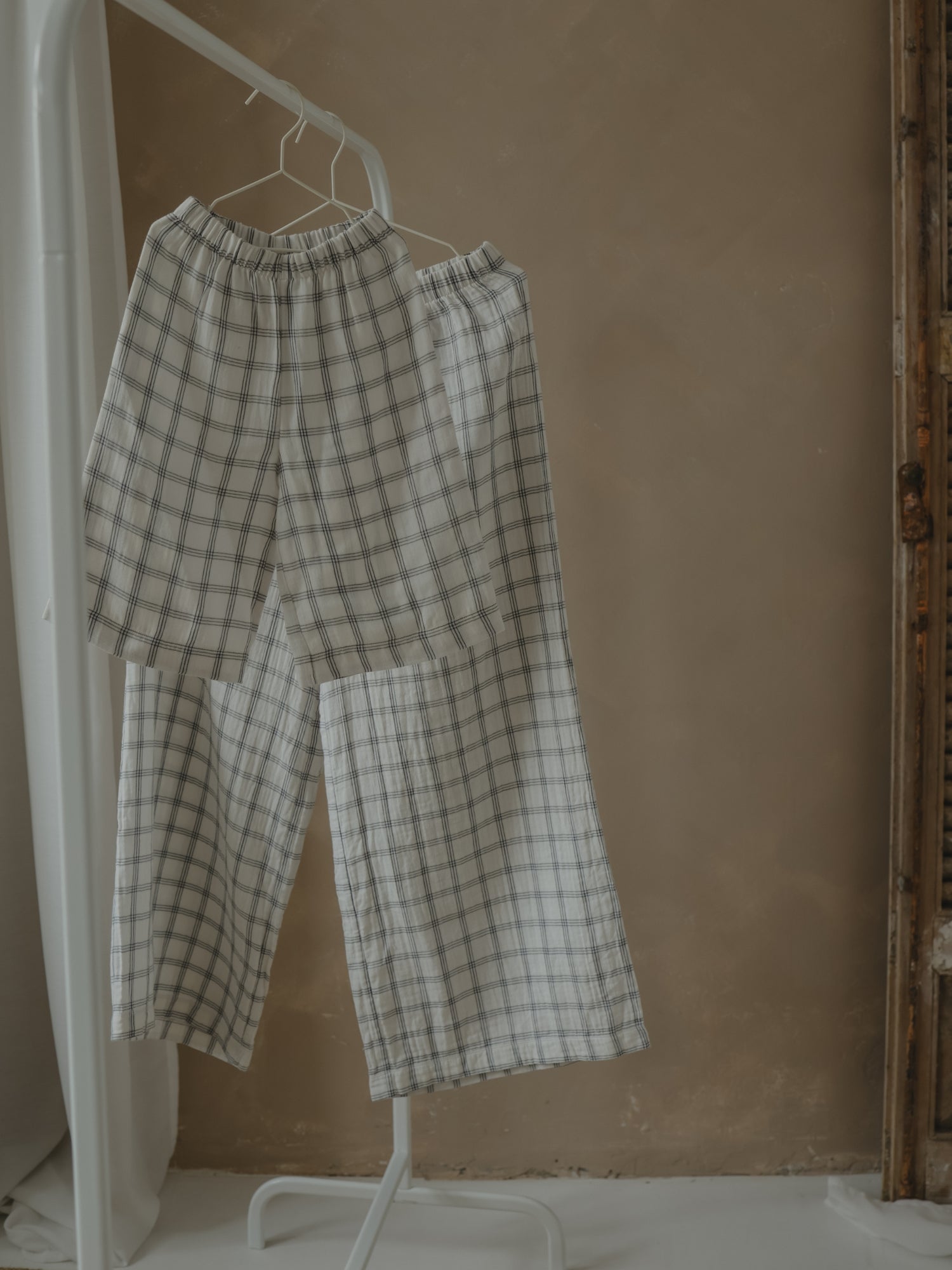 Women's Navy Window Check Wide Leg Pants | Organic Zoo